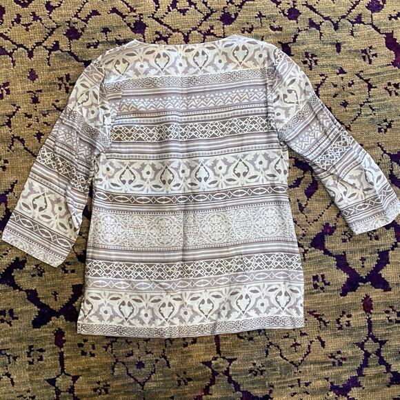 JM Collection white and dusty purple 3/4 sleeve linen top size small - Picture 4 of 8